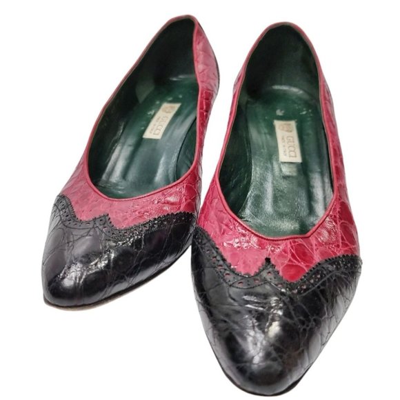 80s Gucci Croc Spectator Classic Heeled Pump Red Black Size 39.5 - Picture 1 of 10